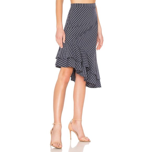 Womens Size 6 Nordstrom Revolve Joie Yenene Asymmetric Striped Ruffle Hem Skirt - Picture 2 of 6